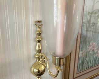 Brass Wall Sconce with Frosted Glass Hurricane Shade