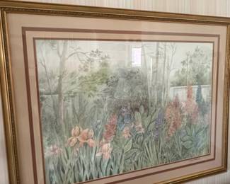 Watercolor Garden Scene Painting