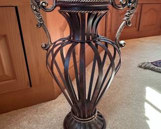 Ornate Wrought Iron Urn Planter with Acanthus Leaf Handles