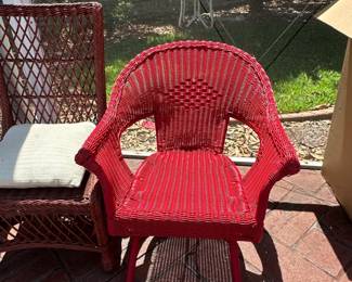 Red Wicker Barrel Back Armchair