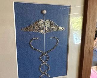 Caduceus Assemblage Art with Watch Parts and Chain