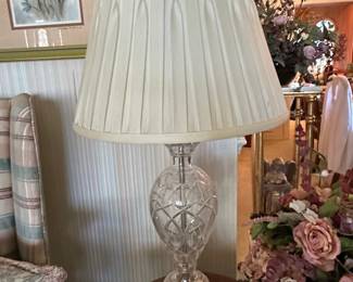 Cut Crystal Table Lamp with Brass Base and Pleated Shade