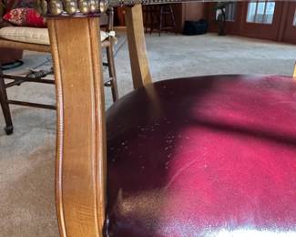 Burgundy Leather Executive Swivel Chair with Brass Nailhead Trim and Casters second image