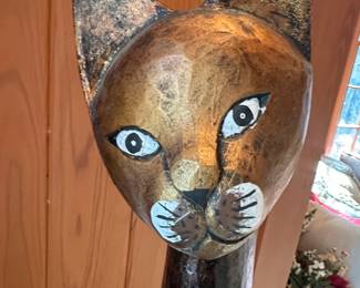 Hand Carved and Painted Wooden Cat Statue Bali Indonesia Style second image