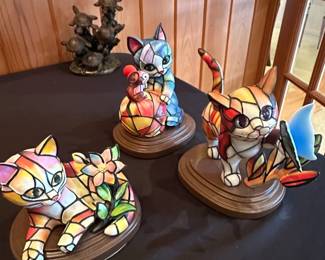 Romero Britto Stained Glass Style Cat Figurines