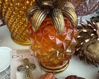 Vintage Amber Glass Pineapple Candle Holder
