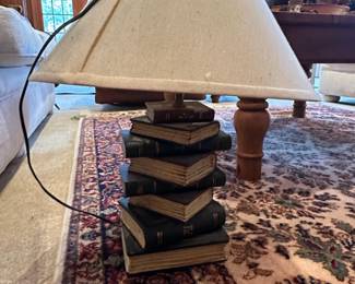 Vintage Leather Book Stack Table Lamp