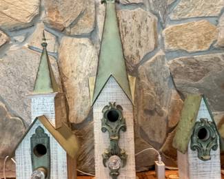Set of Decorative ChurchThemed Birdhouses