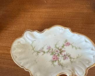 Haviland Limoges Porcelain Trinket Dish with Pink Roses and Gold Trim