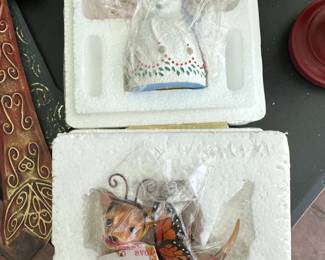 Jim Shore Snowman with Bird and Dog with Butterfly Wings Figurines