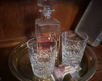 Cut Crystal Decanter and Tumbler Set with SilverPlated Tray