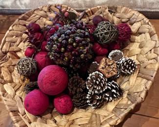 HeartShaped Woven Basket with Potpourri and Pinecones