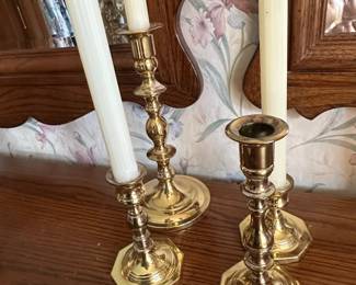 Set of Four Baldwin Brass Candlestick Holders with Taper Candles