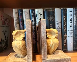 Carved Alabaster Owl Bookends