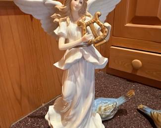 Porcelain Angel Figurine with Lyre  Music Box
