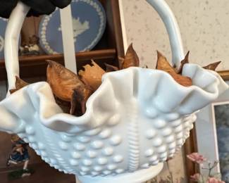 Vintage Fenton White Hobnail Milk Glass Basket with Handle second image