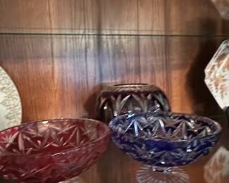 Set of Cut Crystal Glass Bowls Ruby Red, Cobalt Blue, Clear or Amethyst