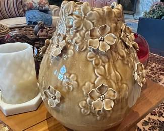 Large Ceramic Vase with Applied Dogwood Blossoms