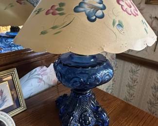Cobalt Blue Glass Lincoln Drape Oil Lamp