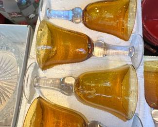 Vintage Artland Iris Amber Bubble Glass Goblets