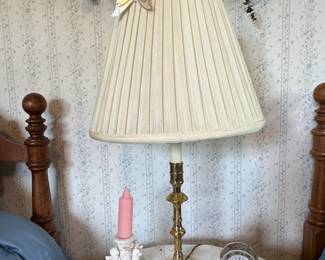 Brass Table Lamp with Pleated Shade and Butterfly Accent