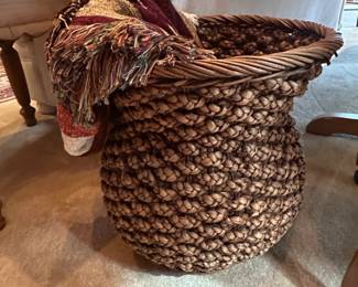 Woven Hyacinth Basket with Throw Blanket
