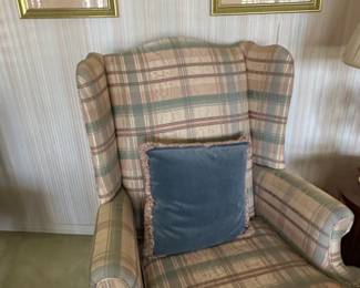 Drexel Heritage Wingback Armchair and Ottoman Set with Plaid Upholstery third image