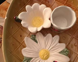 Ceramic Daisy Shaped Serving Dish with Ladybug Accents