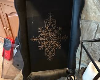 Ornate Black Metal Fireplace Screen with Gold Scrollwork