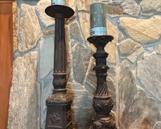 Ornate Cast Iron Candlesticks with Candles