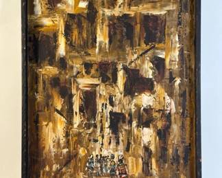 Textured Abstract Street Scene Painting, Signed