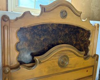Early 1900s Widdicomb Oak Full Size Bed with Burl Panel