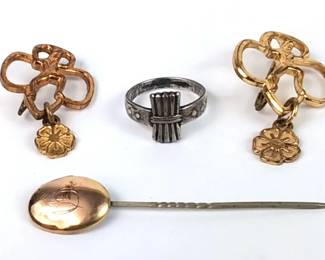 Campfire Girls Sterling Ring Brownie Pins w Gold Pin