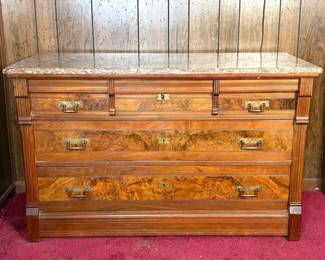 04 Early 20th Century Victorian Marble 5 Drawer Chest Dresser