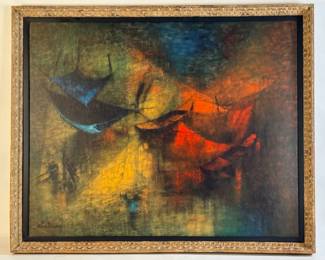 Lithograph Print Titled Fishing Nets, Signed by Artist Lebadang