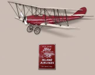 Tin Red Airplane Wall Decor With Ford Sign, Metal