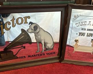 Framed RCA Victor and Powder Room Hanging Mirrors, Vintage