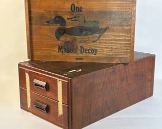 Wooden 2Drawer Desktop Storage and One Mason Decoy Boxes