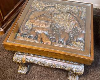 Imported Carved Wood End Table