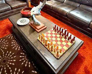 Chess Set & Eagle Sculpture 