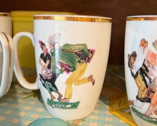 Vintage Set of Polka Mugs