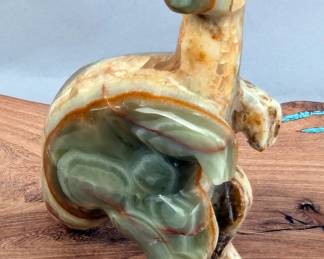 Polished Green Onyx Dinosaur Statue, 6.25" Tall x 4.5" Long