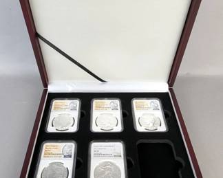 NGC Graded Coins, 2023 S Ultra Cameo Peace Dollar Coin - NGC PF 70, 2023 S Reverse Peace Dollar Coin - NGC PF 70, Qty. 2, 2023 Morgan Dollar Coin - NGC PF 70, And 2011 American Eagle Dollar Coin - NGC MS 69, All .999 Fine Silver