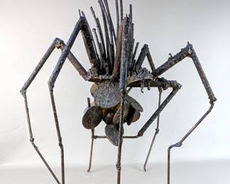 Large Metal Spiked Spider Sculpture, 26.5" Tall
