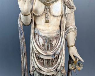 Polychrome Plaster Chinese Guanyin Statue, 55" Tall