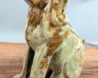 Polished Green Onyx Dog Statue, 6" Tall x 4.75" Long