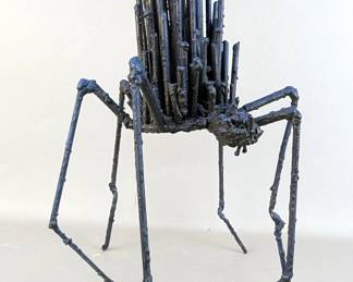 Metal Spiked Spider Sculpture, 17" Tall