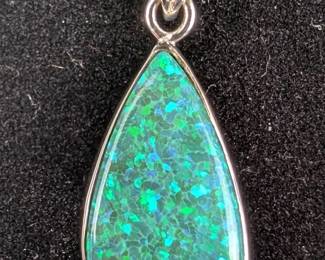 Sterling Silver And Green Opal Pendant, 925 Silver