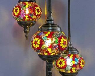 Turkish Mosaic Table Lamp With 3 Globes, 30" Tall