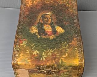 Navajo Style Scarf, 99" Long, Navajo Style Blankets, Qty. 2, 77" x 36" And 39" x 17.5", And Latching Box With Native American Chief, 8.25" x 6" x 3.5"